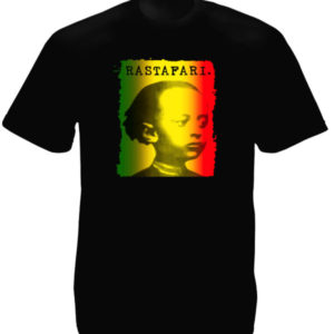 Hailé Sélassié Green Yellow Red Rastafari Black Tee-Shirt เสื้อยืดคอกลมสีดำสกรีน