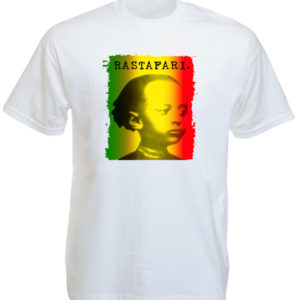Hailé Sélassié Green Yellow Red Rastafari White Tee-Shirt เสื้อยืดคอกลมสีขาวสกรี