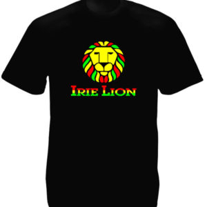 Green Yellow Red Irie Lion Black Tee-Shirt เสื้อยืดคอกลมสีดำสกรีนลายหัวสิงโตสีสั