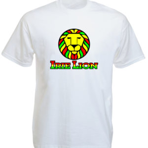 Green Yellow Red Irie Lion White Tee-Shirt เสื้อยืดคอกลมสีขาวสกรีนลายหัวสิงโตสีส