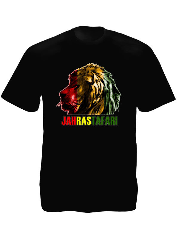 Jah Rastafari Lion Head Black Tee-Shirt เสื้อยืดคอกลมสีดำสกรีนลายหัวสิงโต สีราสต