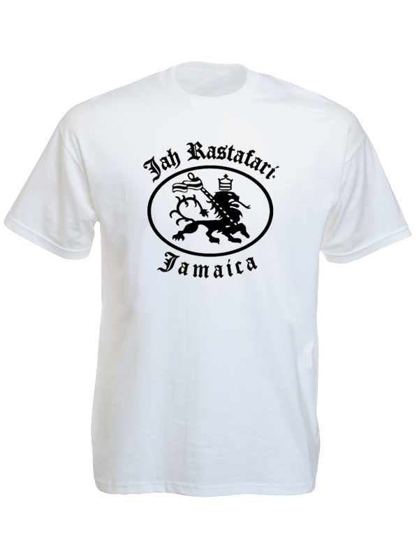 เสื้อยืดสีขาว Jah Rastafari ลายสิงโต