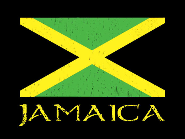 Jamaica Green Yellow Black Flag Black Tee-Shirt เสื้อยืดสีดำ Jamaica Green Yello