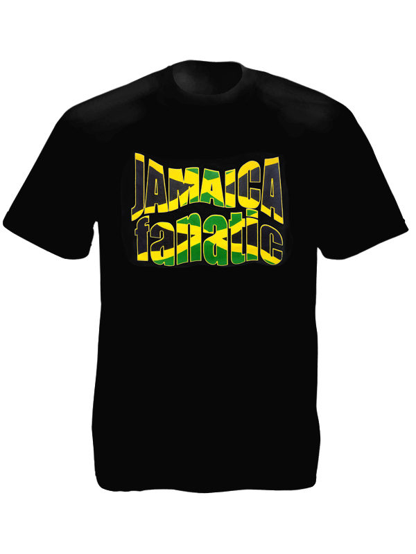 Jamaica Flag Colors Fanatic Black Tee-Shirt เสื้อยืดคอกลมสีดำสกรีนลายตัวอักษร Ja