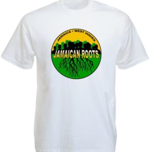 Jamaican Roots West Indies White Tee-Shirt เสื้อยืดสีขาวสกรีนลายหมู่เกาะจาไมก้าอ