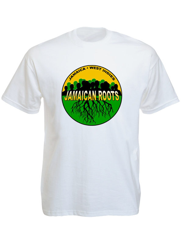Jamaican Roots West Indies White Tee-Shirt เสื้อยืดสีขาวสกรีนลายหมู่เกาะจาไมก้าอ