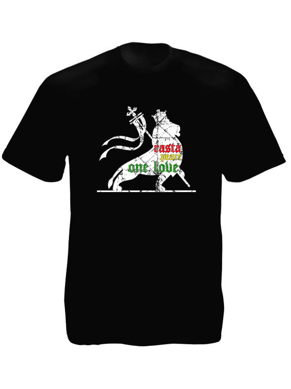 Rasta Lion Peace One Love Black Tee-Shirt เสื้อยืดคอกลมสีดำลายสิงโตสีขาว Lion Pe