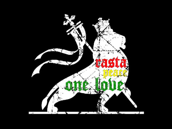 Rasta Lion Peace One Love Black Tee-Shirt เสื้อยืดคอกลมสีดำลายสิงโตสีขาว Lion Pe