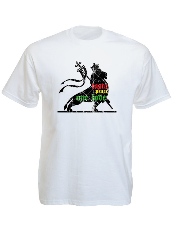 Rasta Lion Peace One Love White Tee-Shirt เสื้อยืดสีขาวลายสิงโต Rasta Lion Peace
