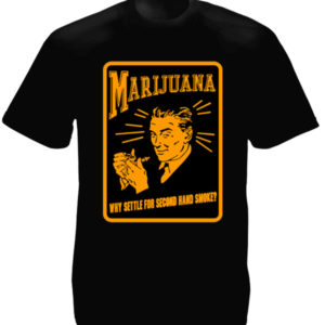 Marijuana Advertising Retro Poster Black Tee-Shirt เสื้อยืดคอกลมสีดำลายผู้ชายโฆษ