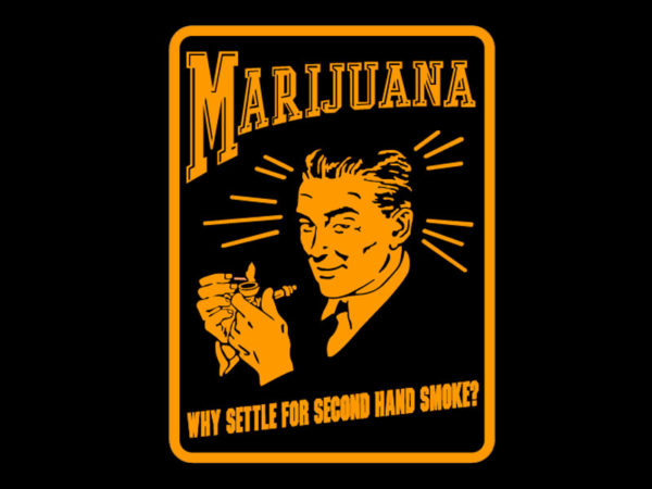 Marijuana Advertising Retro Poster Black Tee-Shirt เสื้อยืดคอกลมสีดำลายผู้ชายโฆษ