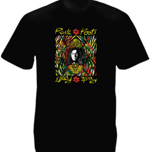 Psychedelic Colors Rasta Root Black Tee-Shirt เสื้อยืดสีดำลายสีสันราสต้าและใบกัญ
