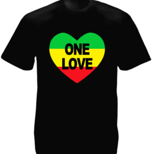 One Love Rasta Colors Heart Black Tee-Shirt เสื้อยืดสีดำลายหัวใจ One Love Rasta