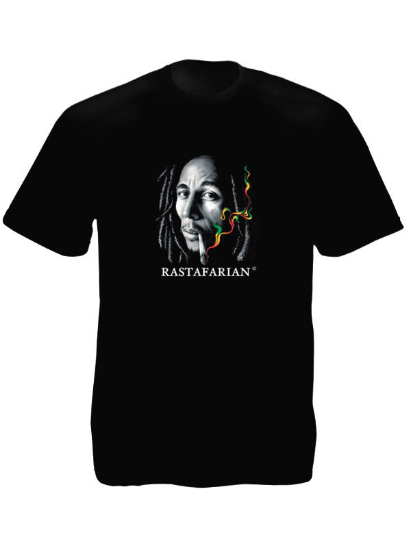 Bob Marley Rastafarian Smoking Joint Black Tee-Shirt เสื้อยืดสีดำลาย บ็อบ มาร์เล