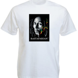 Bob Marley Rastafarian Smoking Joint White Tee-Shirt เสื้อยืดสีขาวลาย บ็อบ มาร์เ