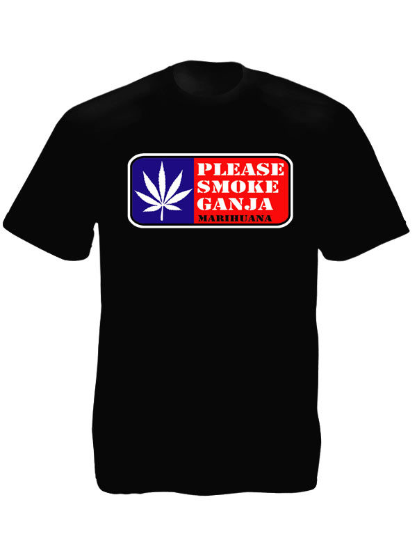 Please Smoke Ganja Black Tee-Shirt เสื้อยืดคอกลมสีดำสกรีนลายโปรดสูบบุหรี่