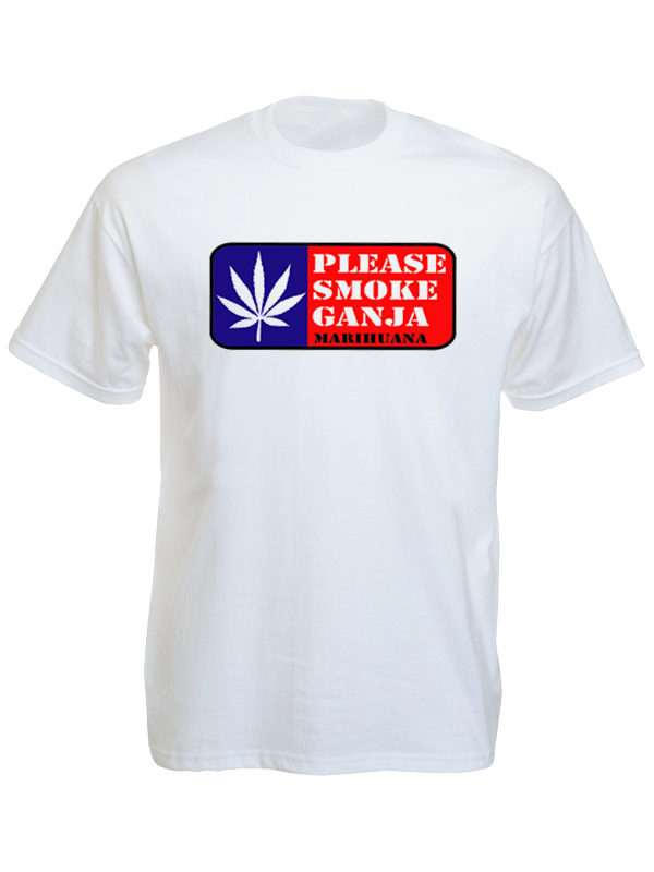 Please Smoke Ganja White Tee-Shirt เสื้อยืดสีขาวสกรีนลายโปรดสูบบุหรี่ สุดเท่ห์