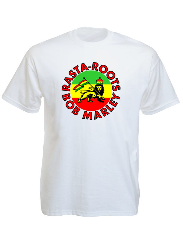 Rasta Roots Bob Marley White T-shirt Short Sleeves Lion of Judah เสื้อยืดสีขาวสไ