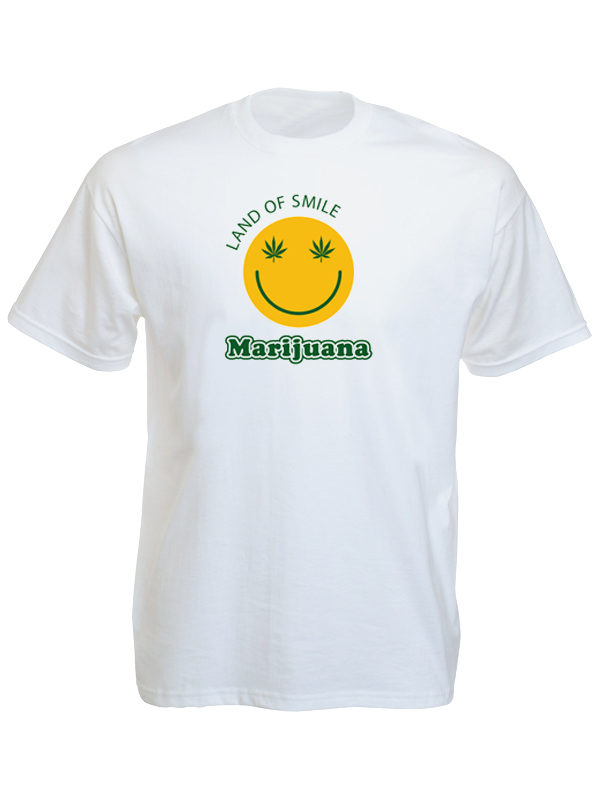 เสื้อยืดสีขาวลาย Land of Smile Marijuana
