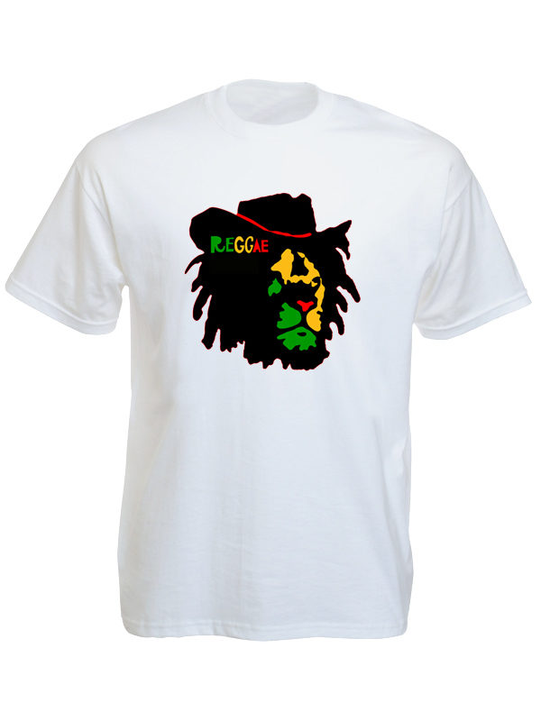 Reggae Colors Lion of Judah Face White Tee-Shirt เสื้อยืดคอกลมสีขาวสกรีนลายสิงโต