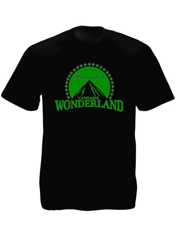 Paramount Wonderland Cannabis Black Tee-Shirt เสื้อยืดคอกลมสีดำสกรีนลายรูปภูเขาใ