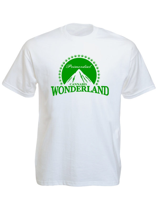 Paramount Wonderland Cannabis White Tee-Shirt เสื้อยืดคอกลมสีขาวสกรีนลายรูปภูเขา