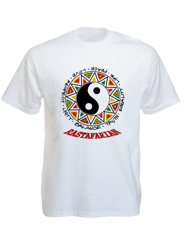 เสื้อยืดสีขาว Yin & Yang Rastafarian White Tee-Shirt