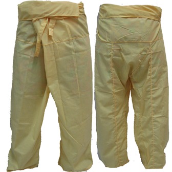Trousers Thai Fisherman Pants Yellow กางเกงชาวเลสไตล์ราสต้า-เรกเก้ สีเหลืองอ่อนห